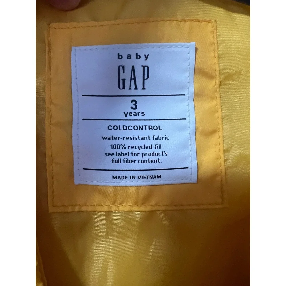 Baby Gap Kids Yellow ColdControl Puffer Vest‎ Water Resistant Size 3 Years